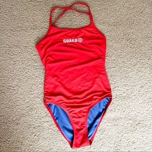 Swim Lifeguard One Piece Size Small Open Back Red Swimsuit W Criss Cross Straps Poshmark